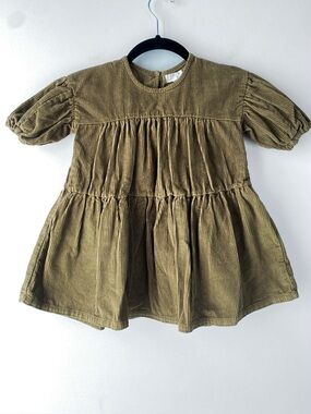 Simple Folk Auvrie Corduroy Dress 18-24 Months Olive Green Toddler Girl Rustic